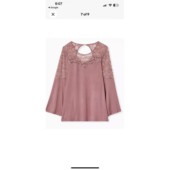 TORRID 0 Women's Super Soft Lace Yoke Inset Bell Sleeve Knit Top Walnut - Picture 1 of 12